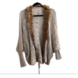 By military. Open front sweater faux fur one size  M l Xl bohemian chic